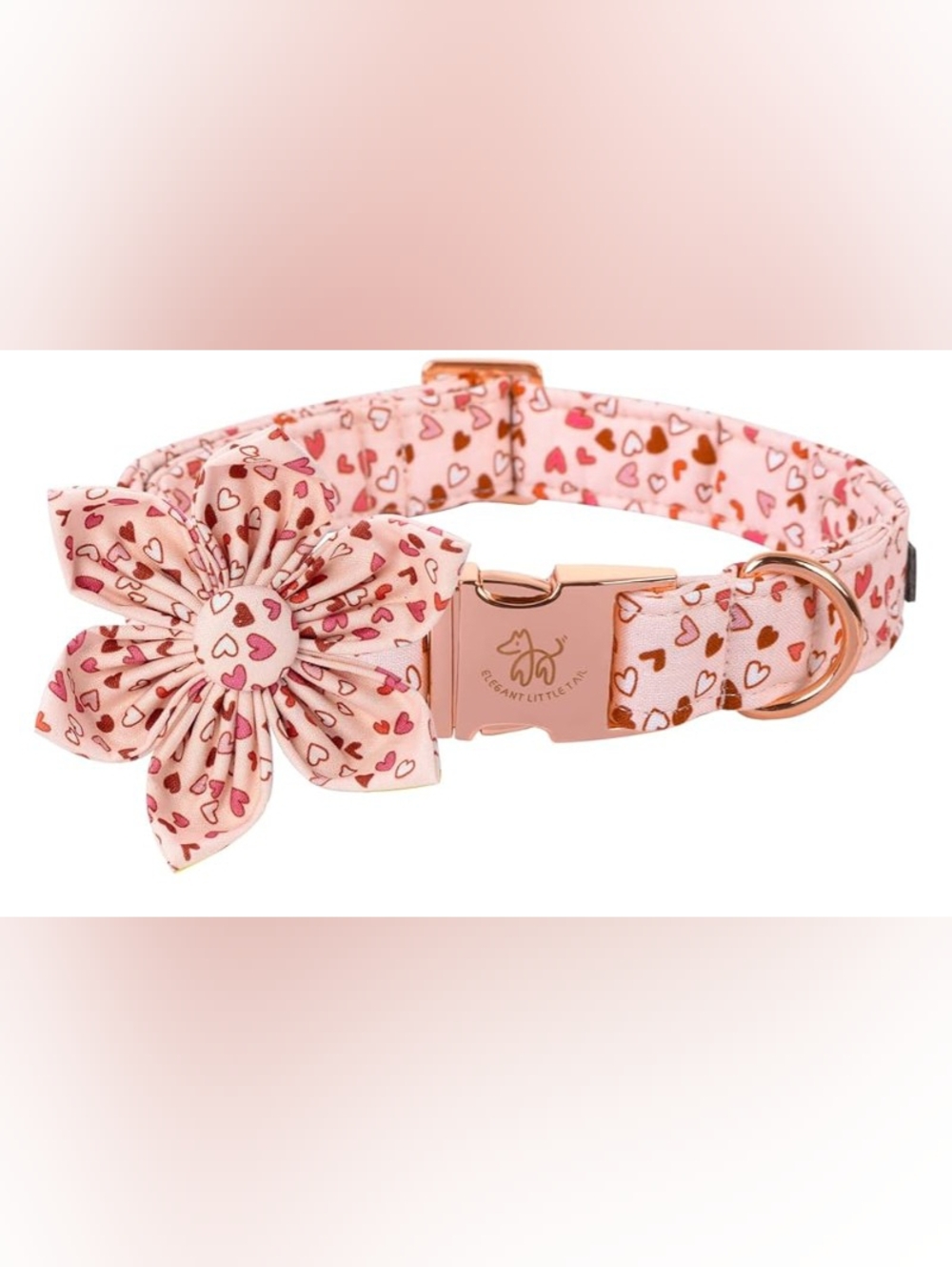 Elegant Little Tail Pink-Red Heart 🐶 Dog Collar With Flower Size L